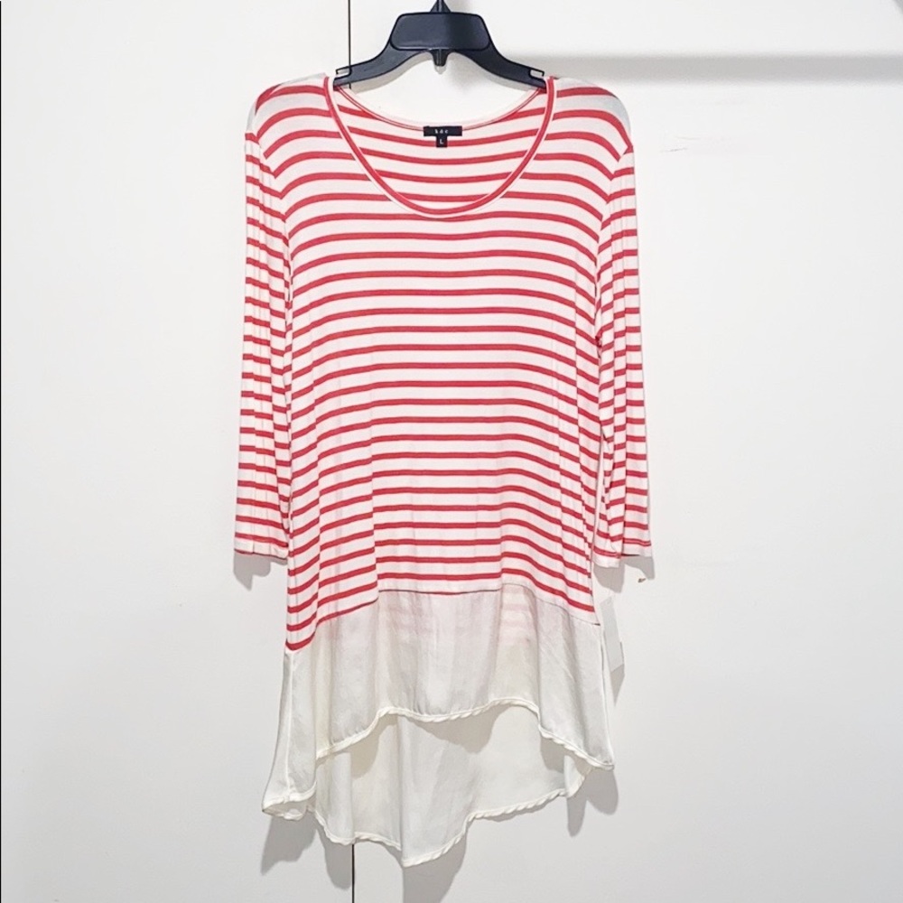 K&C Horizontal Red White Layered Look Top